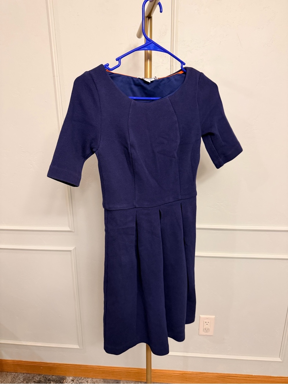 Boden Cotton Dress Navy Short-Sleeve Fit-and-Flare Ponte MSRP $108